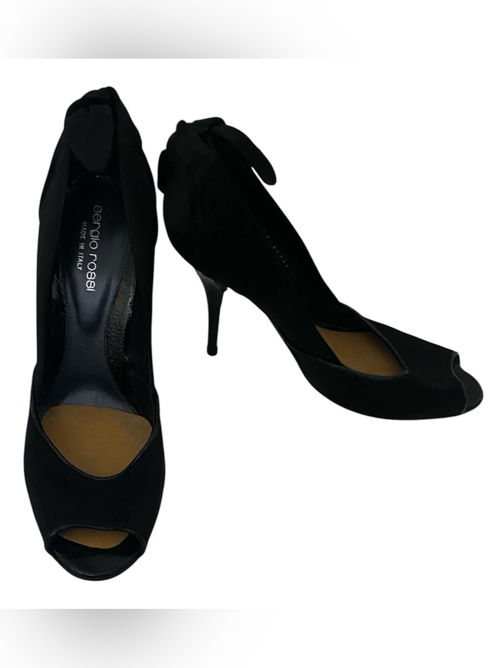 Sergio Rossi Black Suede Peep-Toe Bow Heels 36 1/2 US 6 1/2